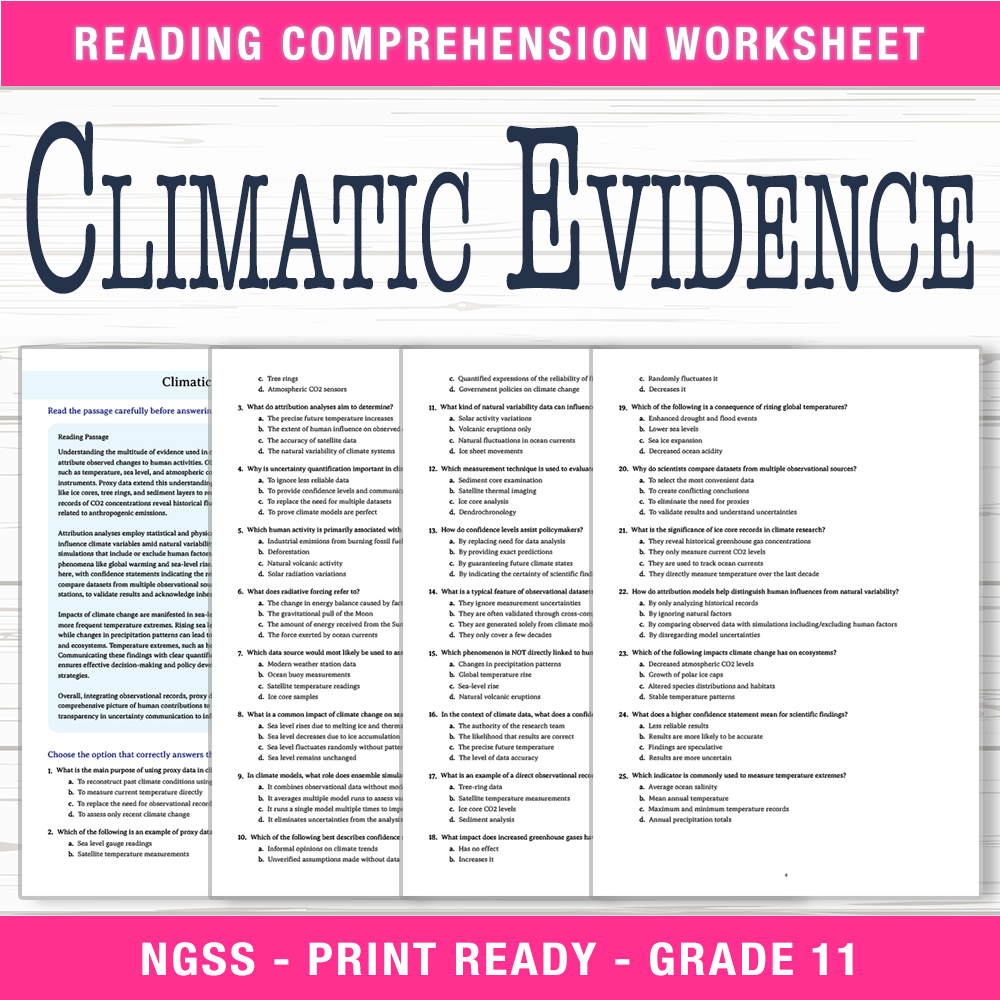 Grade 11 Science worksheet worksheet — Grade 11 Science | Climatic Evidence Worksheet (PDF + Answer Key) — page 1