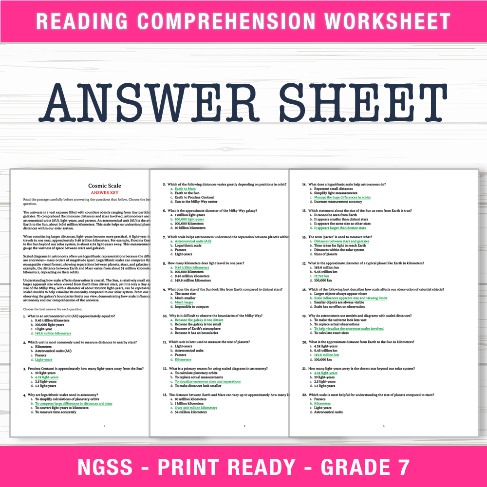 Grade 7 Science worksheet worksheet — Grade 7 Science | Cosmic Scale Worksheet (PDF + Answer Key) — page 2