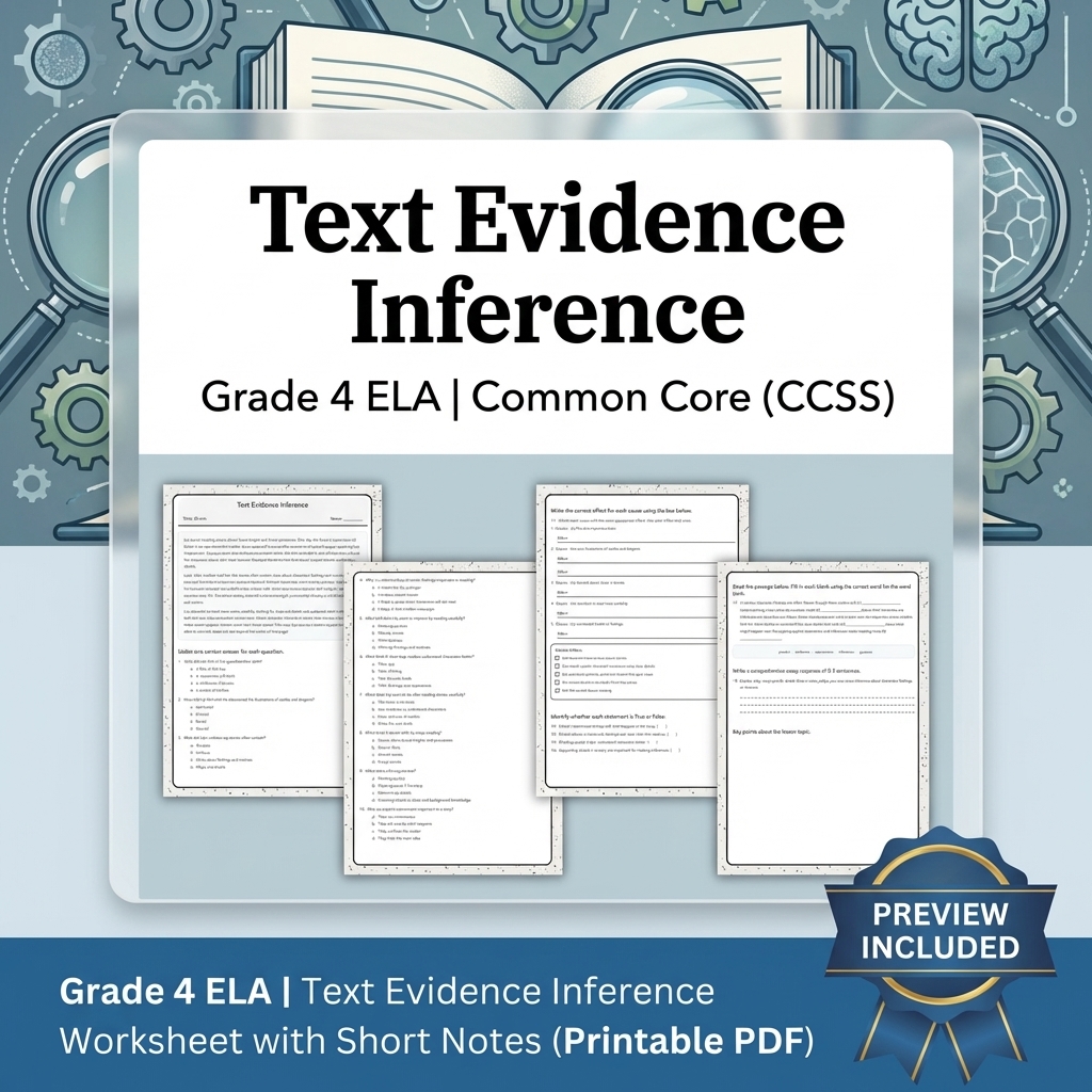 Grade 4 Text Evidence, Language & Writing ELA Full-Year Bundle: CCSS — included worksheet 34