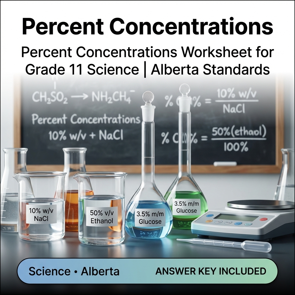 Percent Concentrations Worksheet for Grade 11 Science | Alberta Standards