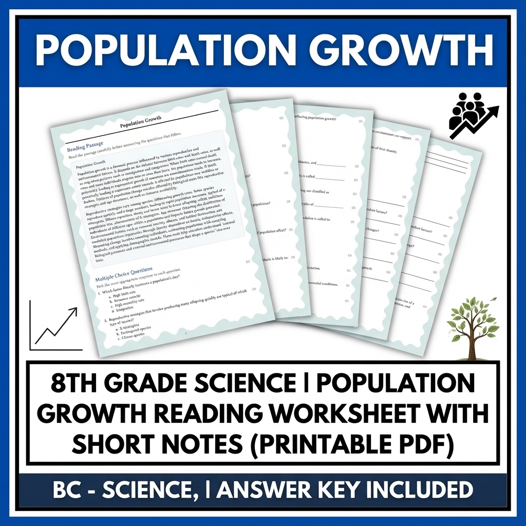 8th Grade Science | Population Growth Reading Worksheet (PDF + Rubric)