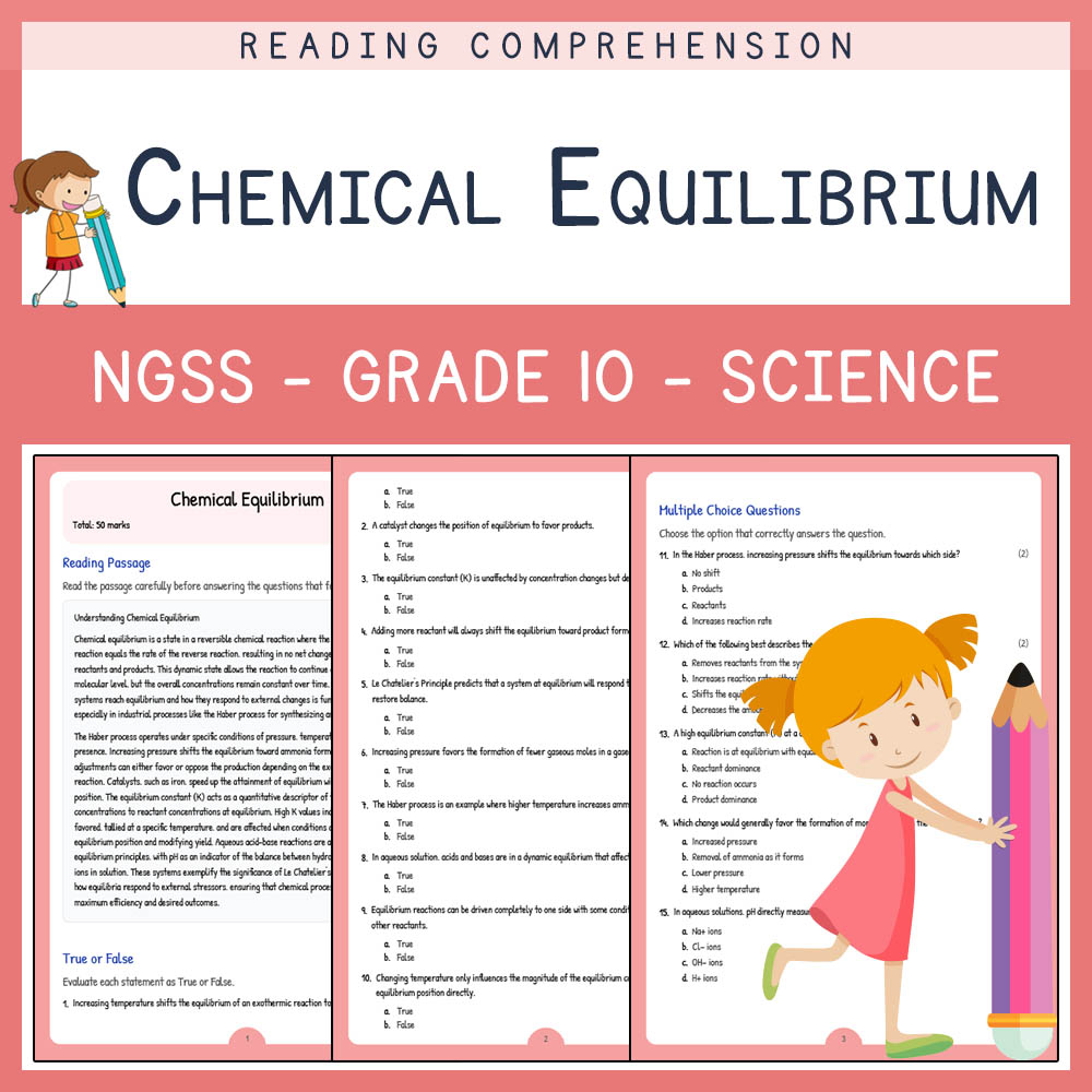 Grade 10 Science worksheet worksheet — Grade 10 Science | Chemical Equilibrium Worksheet & Answer Key (NGSS Aligned) — page 1