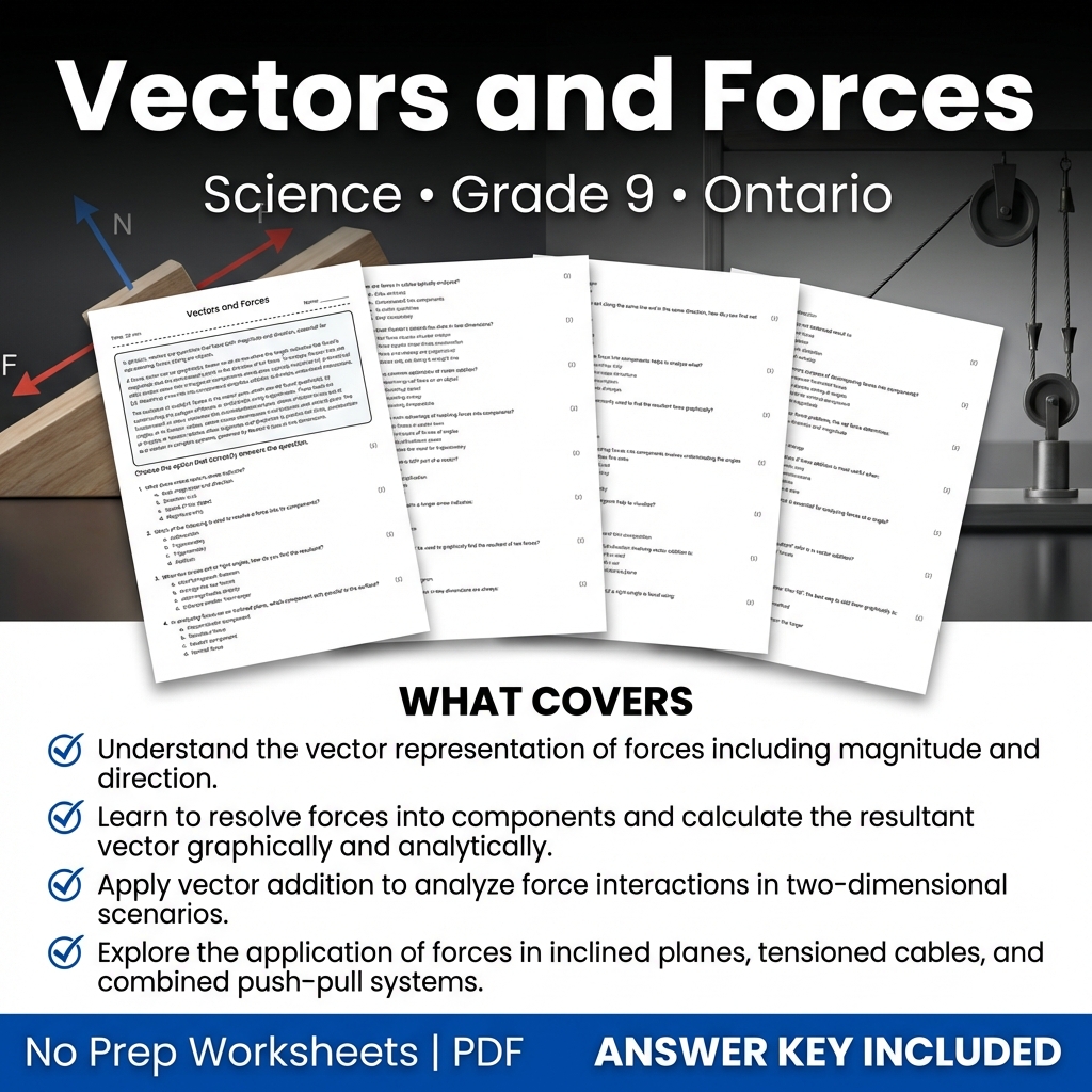 Grade 9 Science worksheet — Vectors and Forces Worksheet Grade 9 Science Ontario Standard