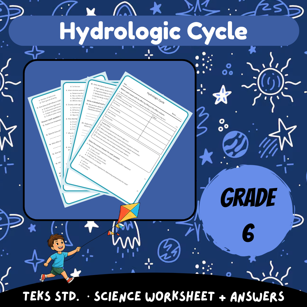 6th Grade Science – Hydrologic Cycle Worksheet (Worksheet + Answer Key) TEKS