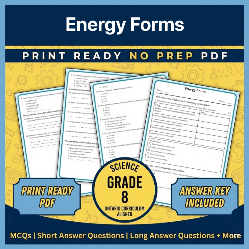 Grade 8 Science | Energy Forms Worksheet (Ontario Standards) (PDF)
