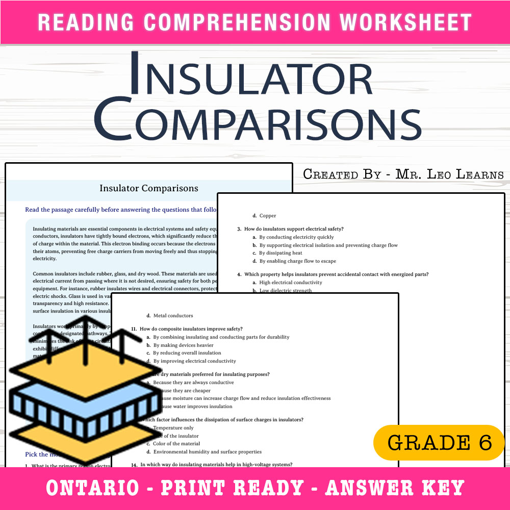 Grade 6 Science worksheet worksheet — Grade 6 Science — Insulator Comparisons Worksheet for Mastery — page 1