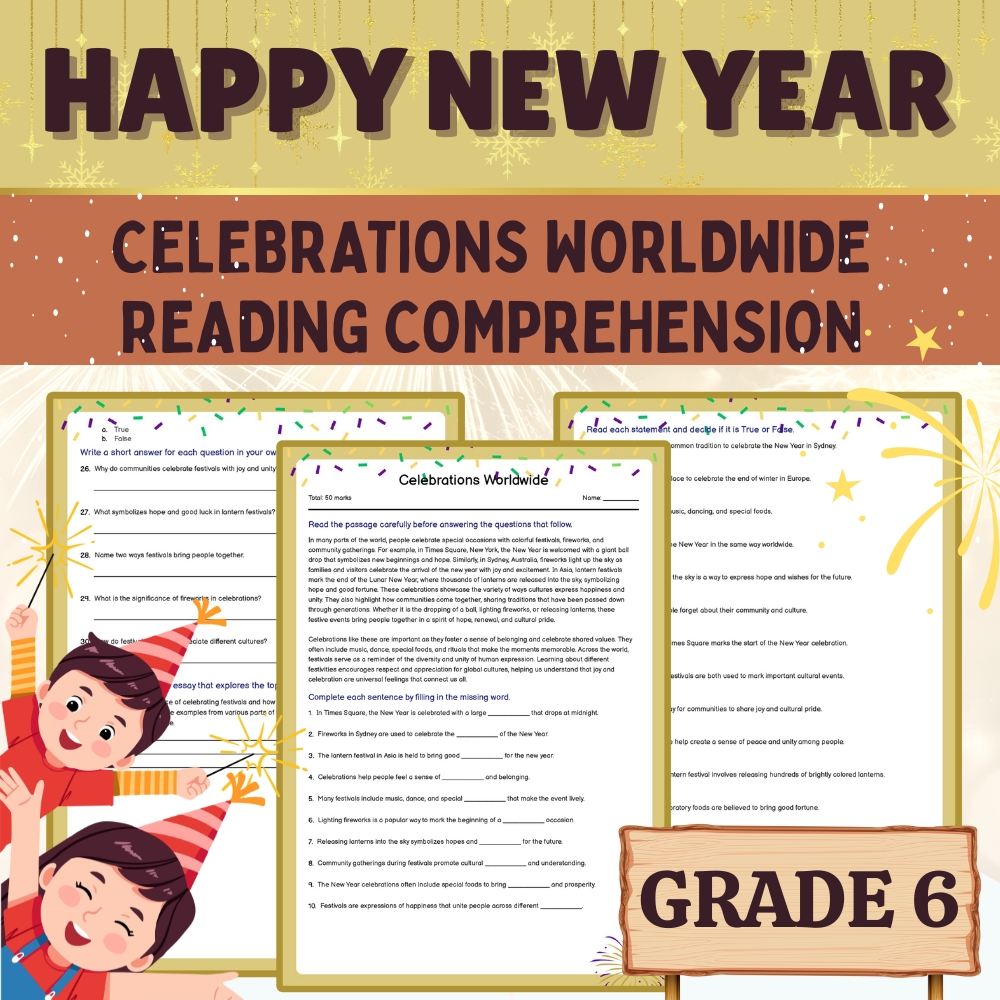 6th Grade Seasonal Celebrations Worksheet – New Year