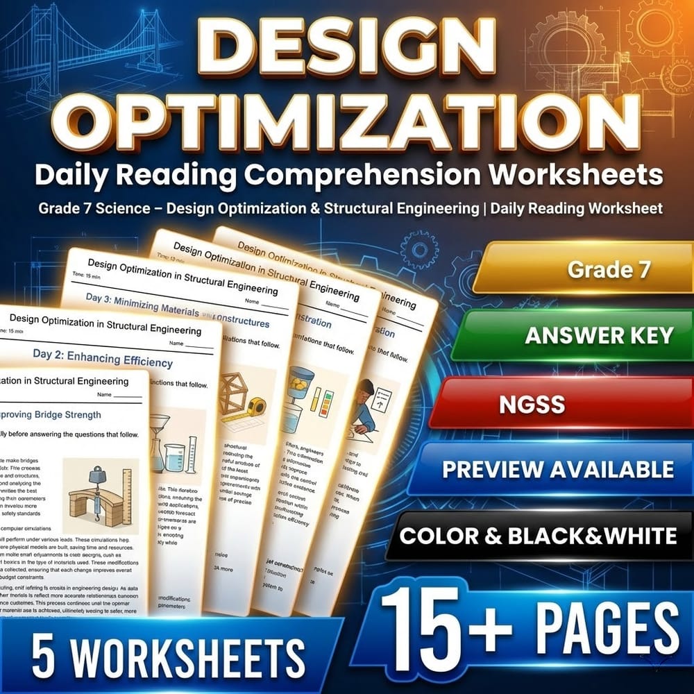 Structural Engineering Grade 7 Science Daily Reading Worksheets Bundle | NGSS — included worksheet 3