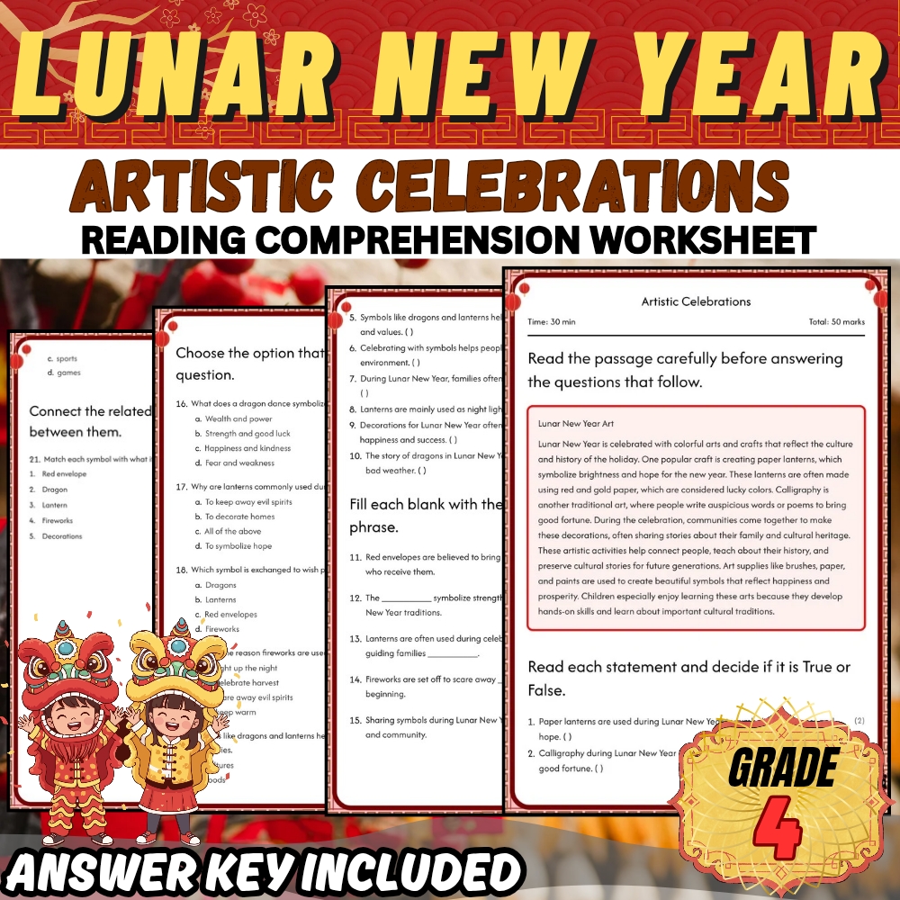 Grade 4 Holiday | Lunar New Year Art Activities Worksheet PDF + Answer Key