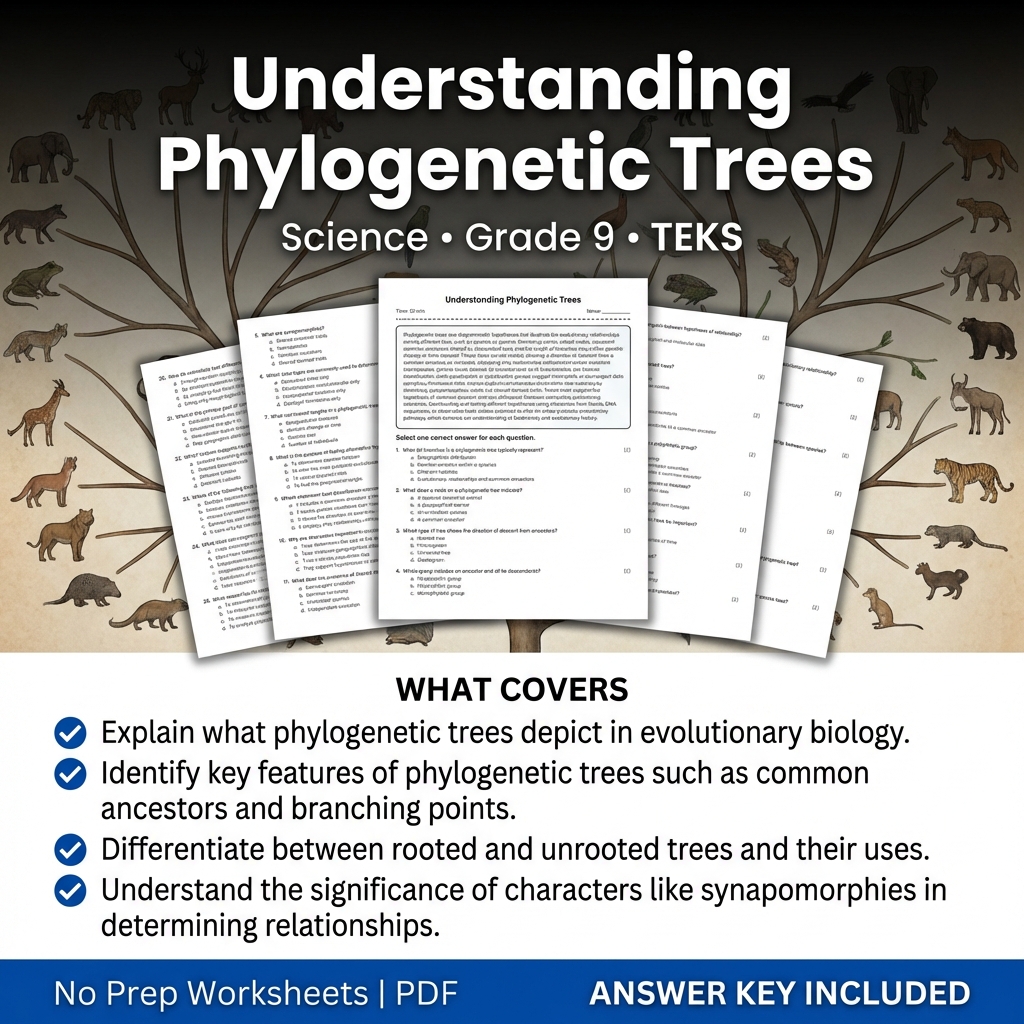 Understanding Phylogenetic Trees Science Worksheet Grade 9 | TEKS