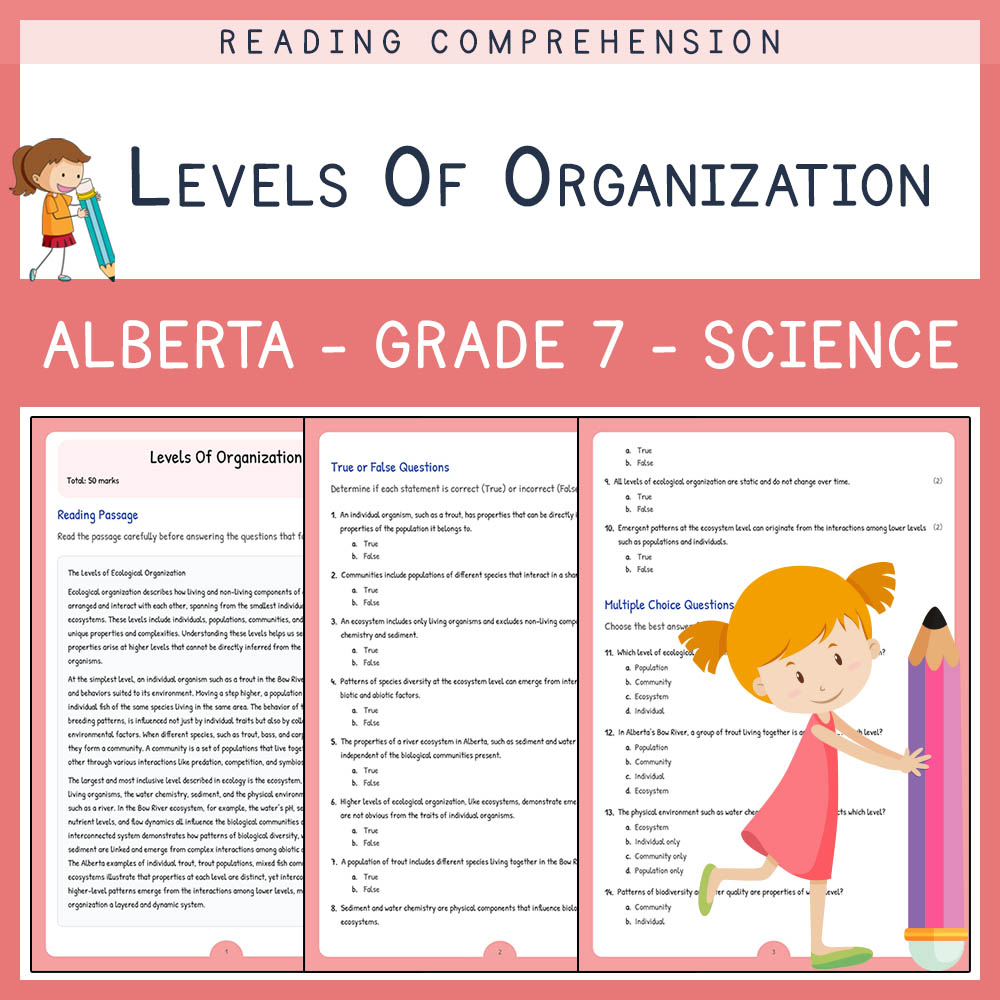 Grade 7 Science worksheet elena worksheet — Grade 7 Science Assessment | Levels Of Organization Worksheet | Alberta — page 1