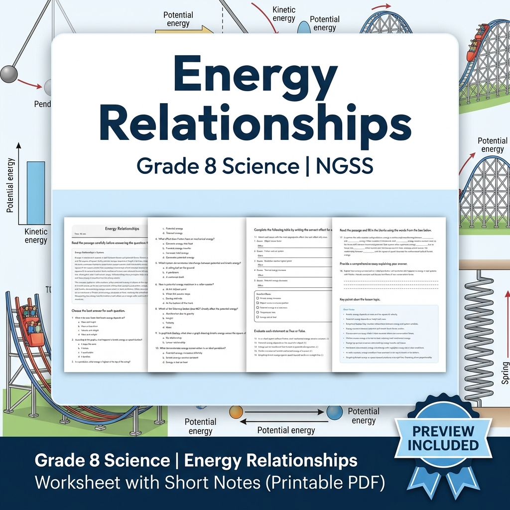 Grade 8 Science Energy Unit Bundle | NGSS-Aligned Worksheets & Assessment Pack — included worksheet 3