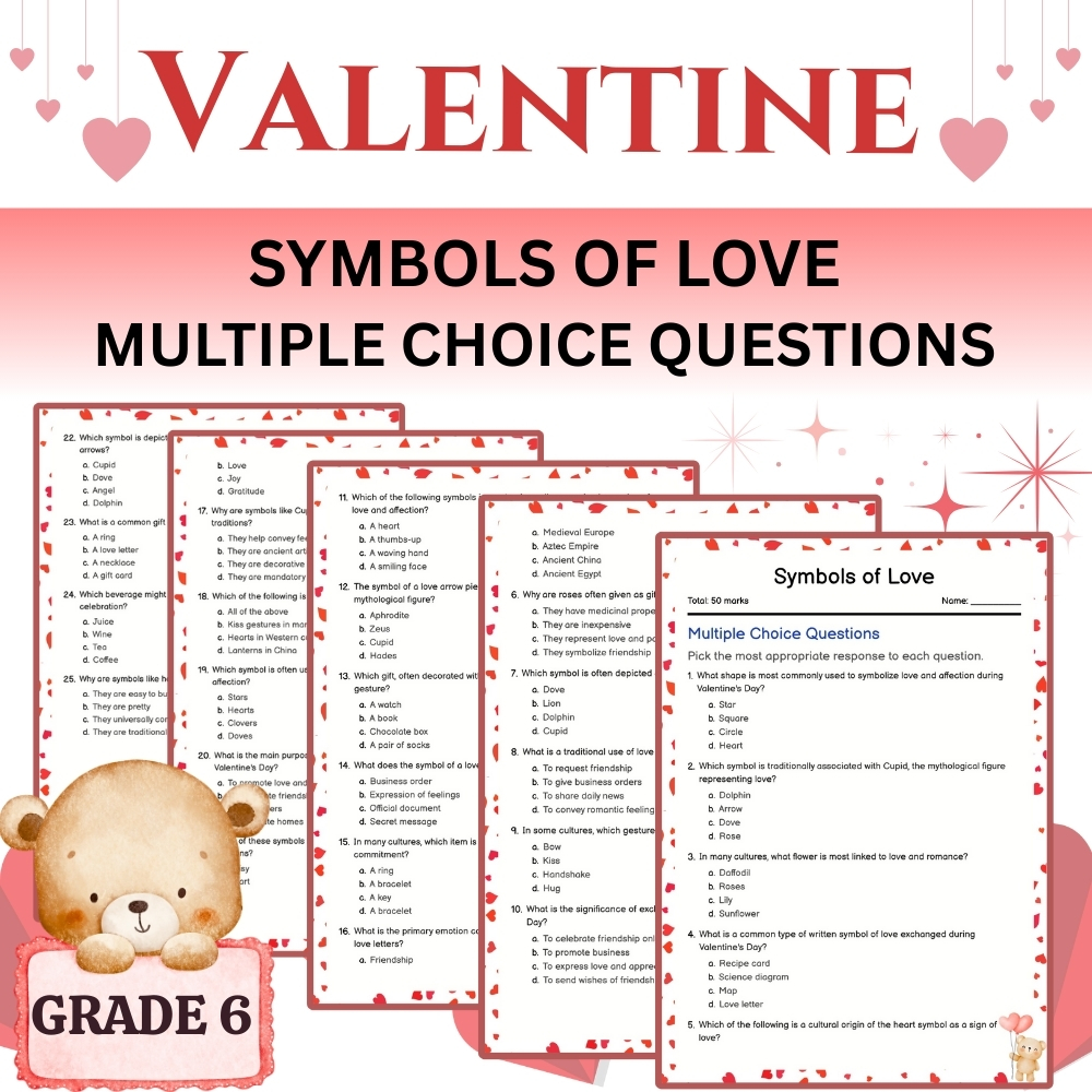 6th Grade Seasonal Symbols of Love | Valentine MCQ Worksheet (PDF)