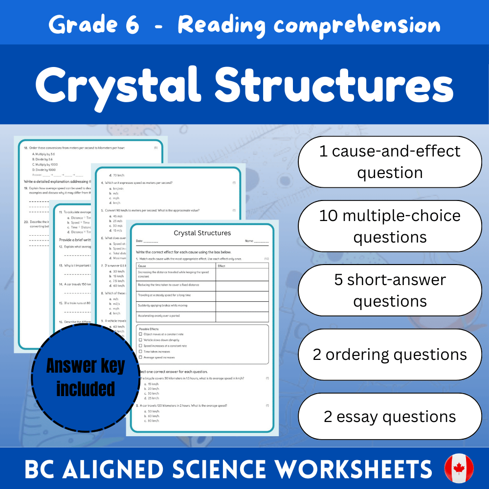 Grade 6 Science | Crystal Structures Worksheet (Answer Key) – BC Standards