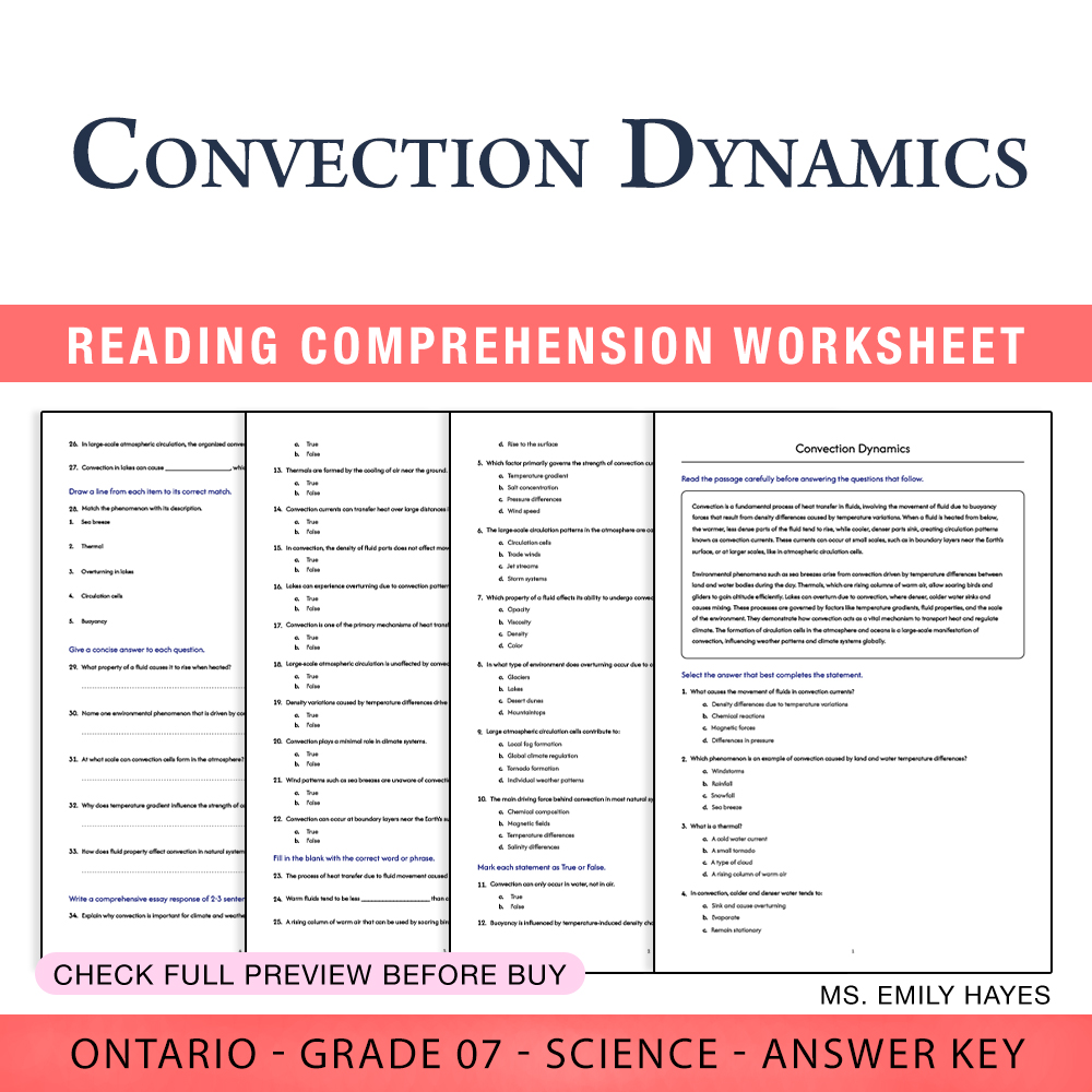 Grade 7 Science worksheet worksheet — 7th Grade Science | Convection Dynamics Worksheet (PDF+ Answer Key) — page 1
