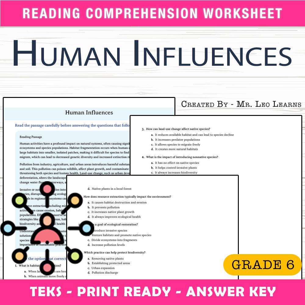 Grade 6 Science worksheet worksheet — Grade 6 Science — Human Influences Worksheet for Mastery — page 1
