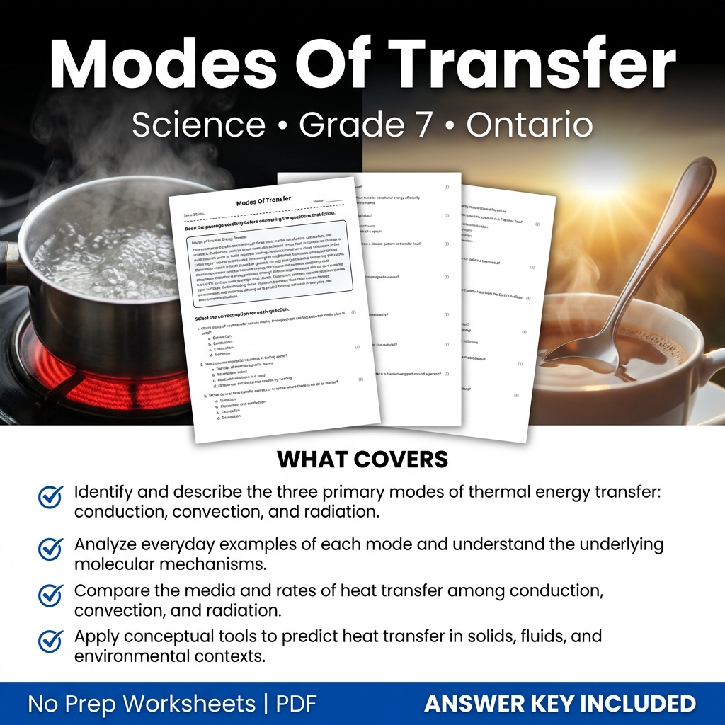 Modes Of Transfer Grade 7 Science Worksheet | Ontario | Printable PDF