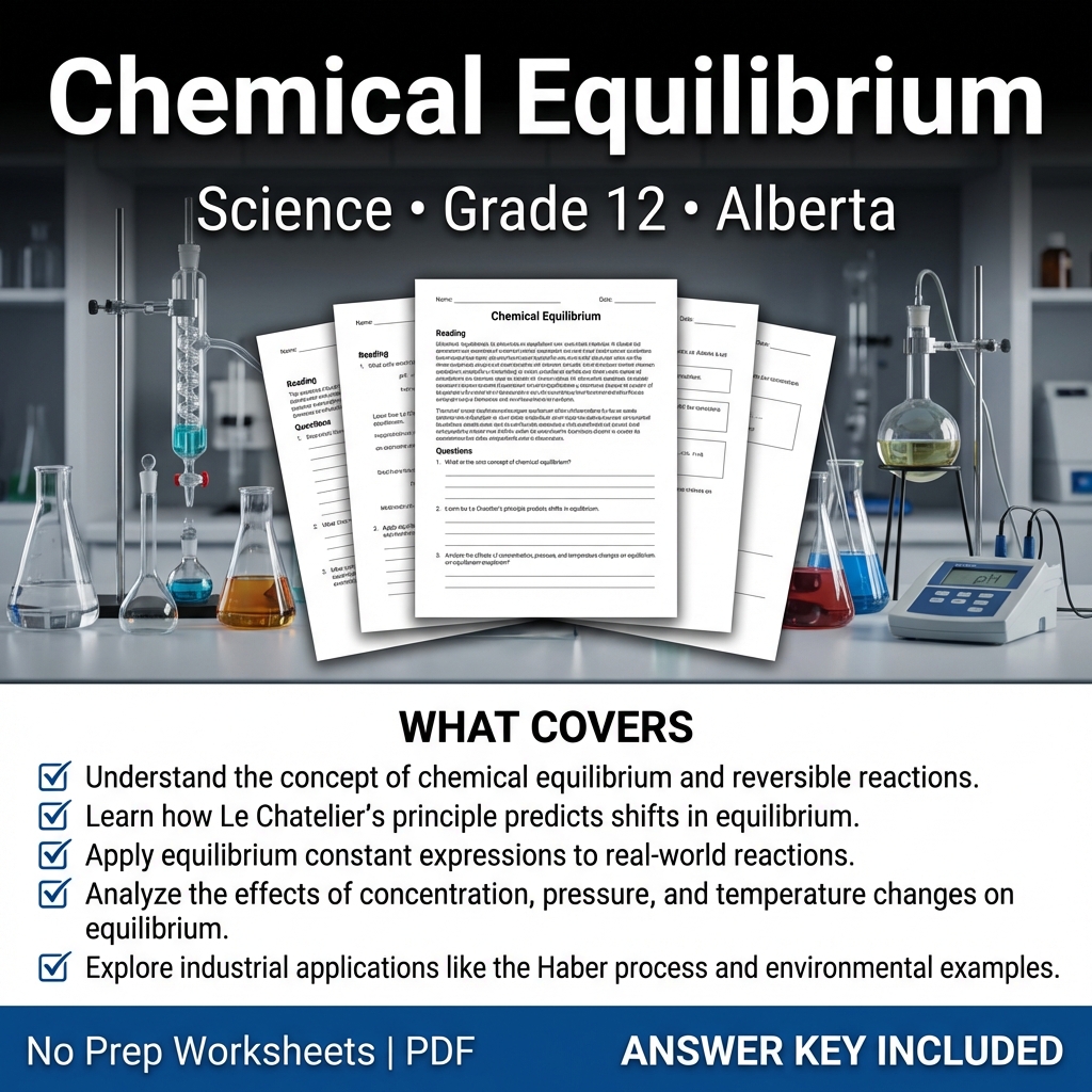Chemical Equilibrium Worksheet for Grade 12 Science | Alberta Standards