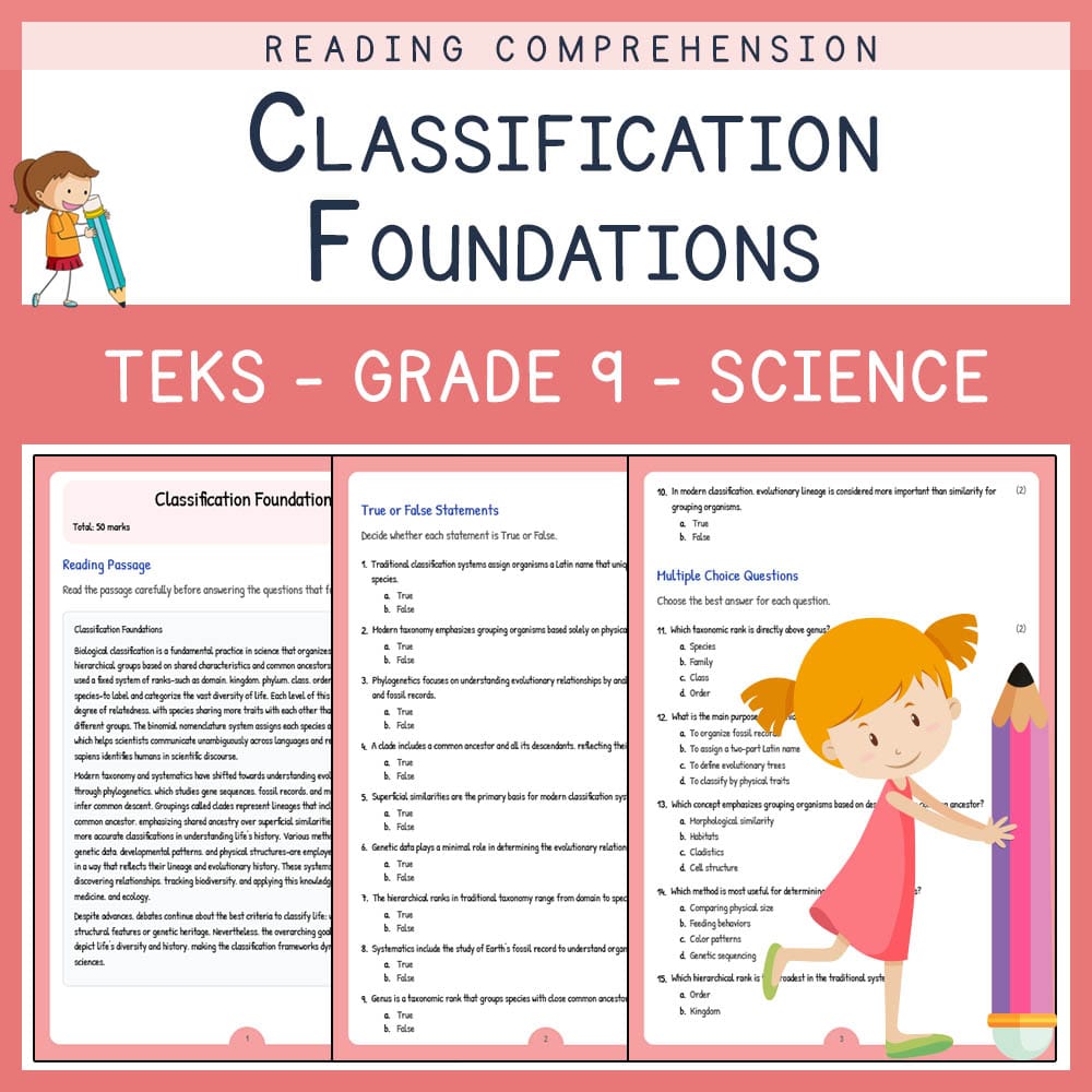 Grade 9 Science worksheet elena worksheet — Grade 9 Science Worksheet | Classification Foundations | TEKS Aligned — page 1