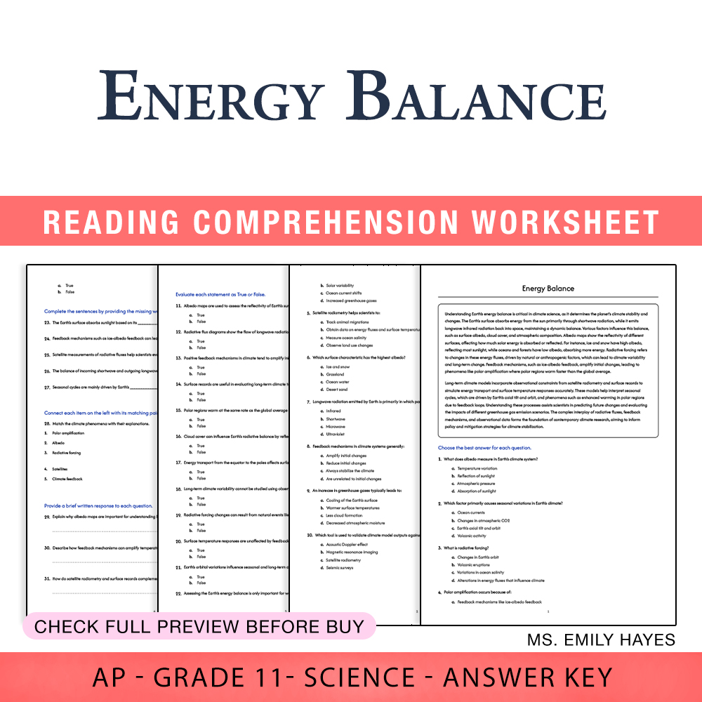 Grade 11 Science worksheet worksheet — 11th Grade Science | Energy Balance Worksheet (PDF+ Answer Key) — page 1