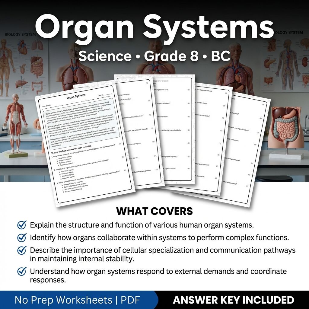 Grade 8 Science Worksheet| Organ Systems Practice with Answer Key(Printable PDF)
