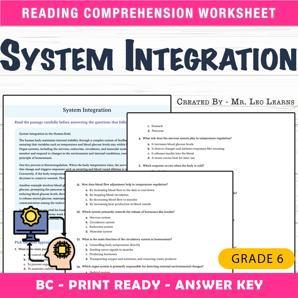 Grade 6 Science worksheet mcq paper worksheet — Grade 6 Science — System Integration MCQ Worksheet for Mastery — page 1