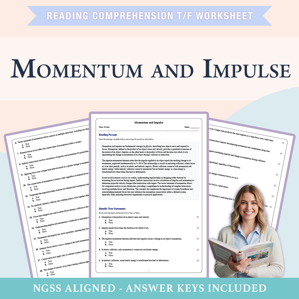 Grade 10 Science reading comprehensions true or false worksheet worksheet — Grade 10 Science | Momentum & Impulse Workshee…