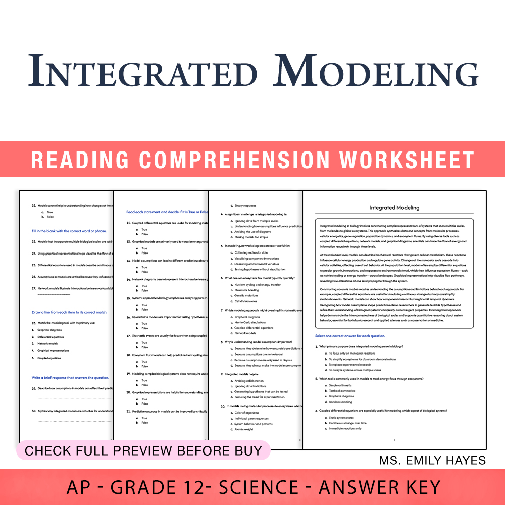 Grade 12 Science worksheet assessment worksheet — 12th Grade Science | Integrated Modeling Worksheet (PDF+ Answer Key) — p…