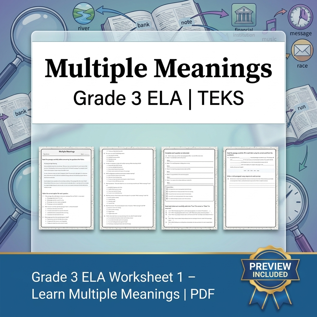 Grade 3 ELA Writing, Reading, and Research Skills Full-Year Bundle TEKS — included worksheet 37