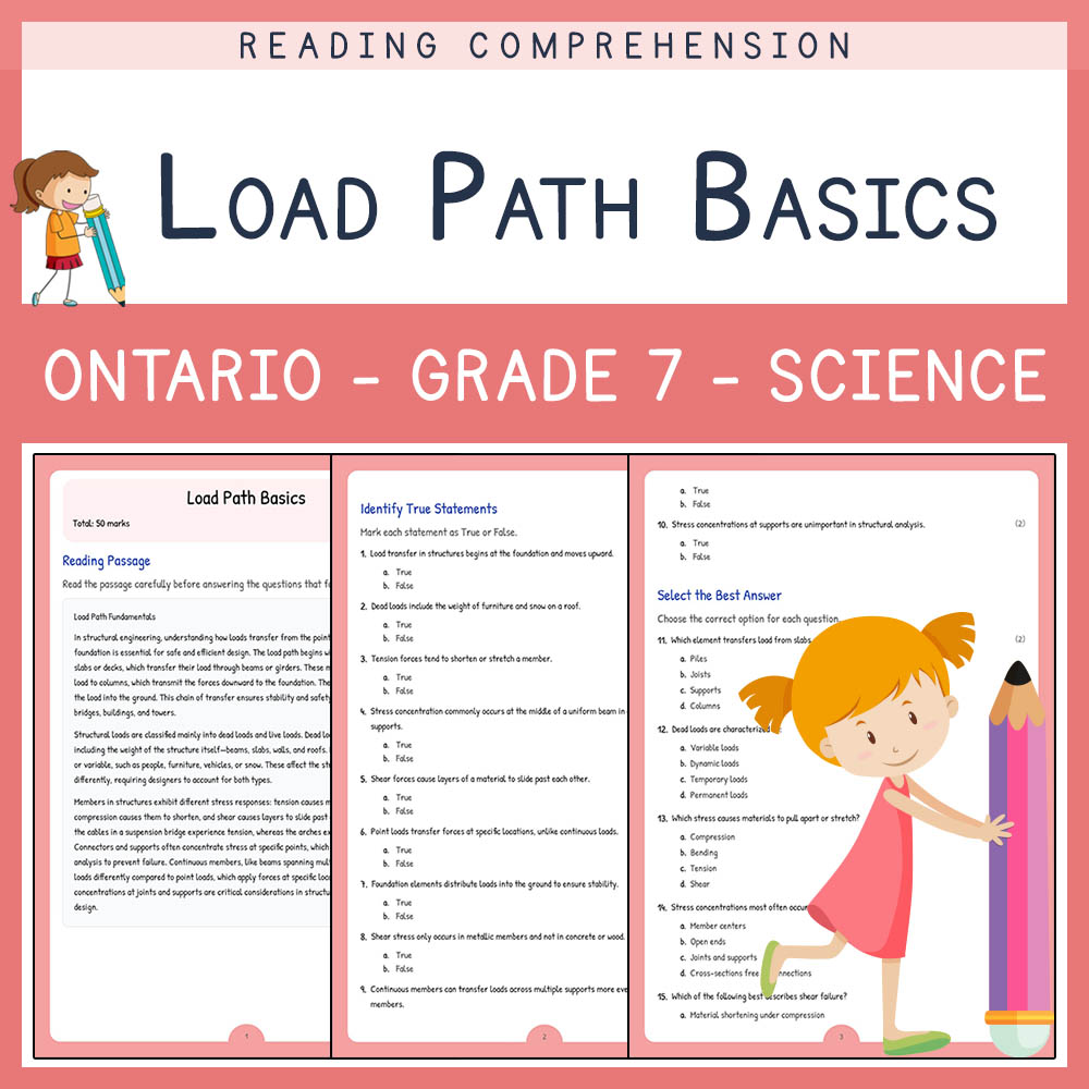 Grade 7 Science worksheet worksheet — Grade 7 Science | Load Path Basics Worksheet with Answer Key – Ontario Standard — pa…