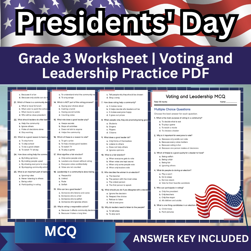 Grade 3 Seasonal Voting and Leadership MCQ Worksheet | Classroom Assessment PDF