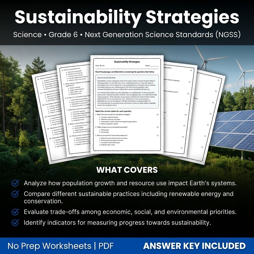 Grade 6 Science | Sustainability Strategies Worksheet & Answer Key (Printable PDF)