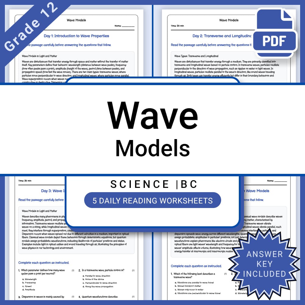 Grade 12 Science daily reading worksheet worksheet — Grade 12 Science – Wave Models Daily Reading Worksheet with Answer Ke…