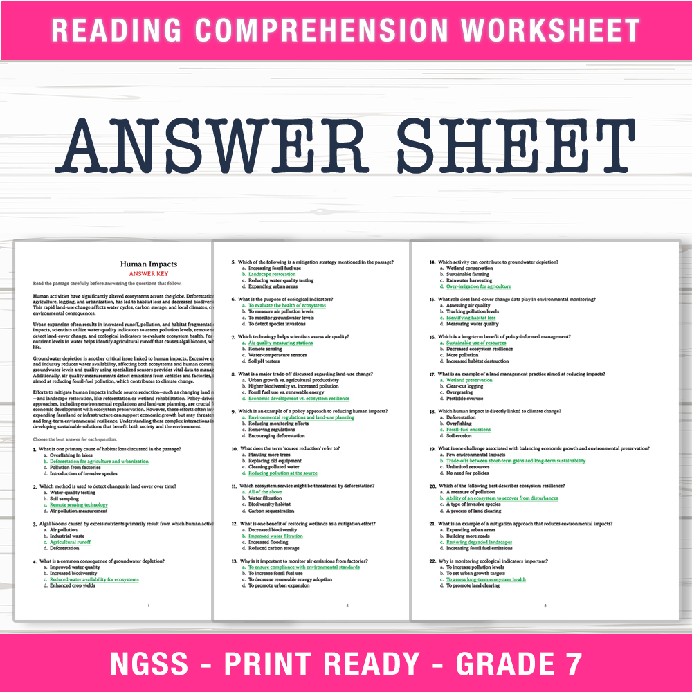Grade 7 Science worksheet worksheet — Grade 7 Science – Human Impacts Worksheet (PDF + Answer Key) — page 2