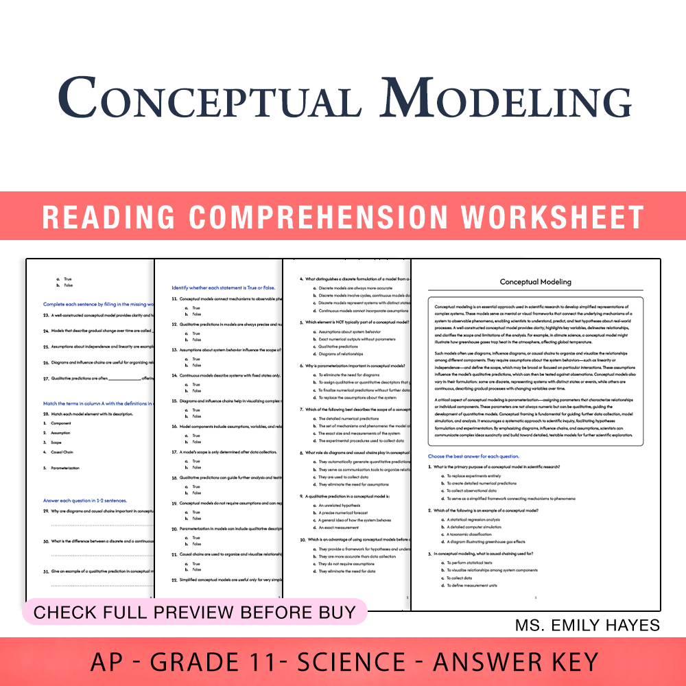 Grade 11 Science worksheet assessment worksheet — Grade 11 Science | Conceptual Modeling Worksheet (PDF+ Answer Key) — page 1