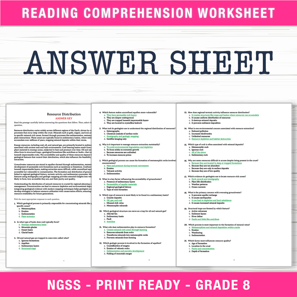 Grade 8 Science worksheet worksheet — Grade 8 Science | Resource Distribution Worksheet (PDF + Answer Key) — page 2