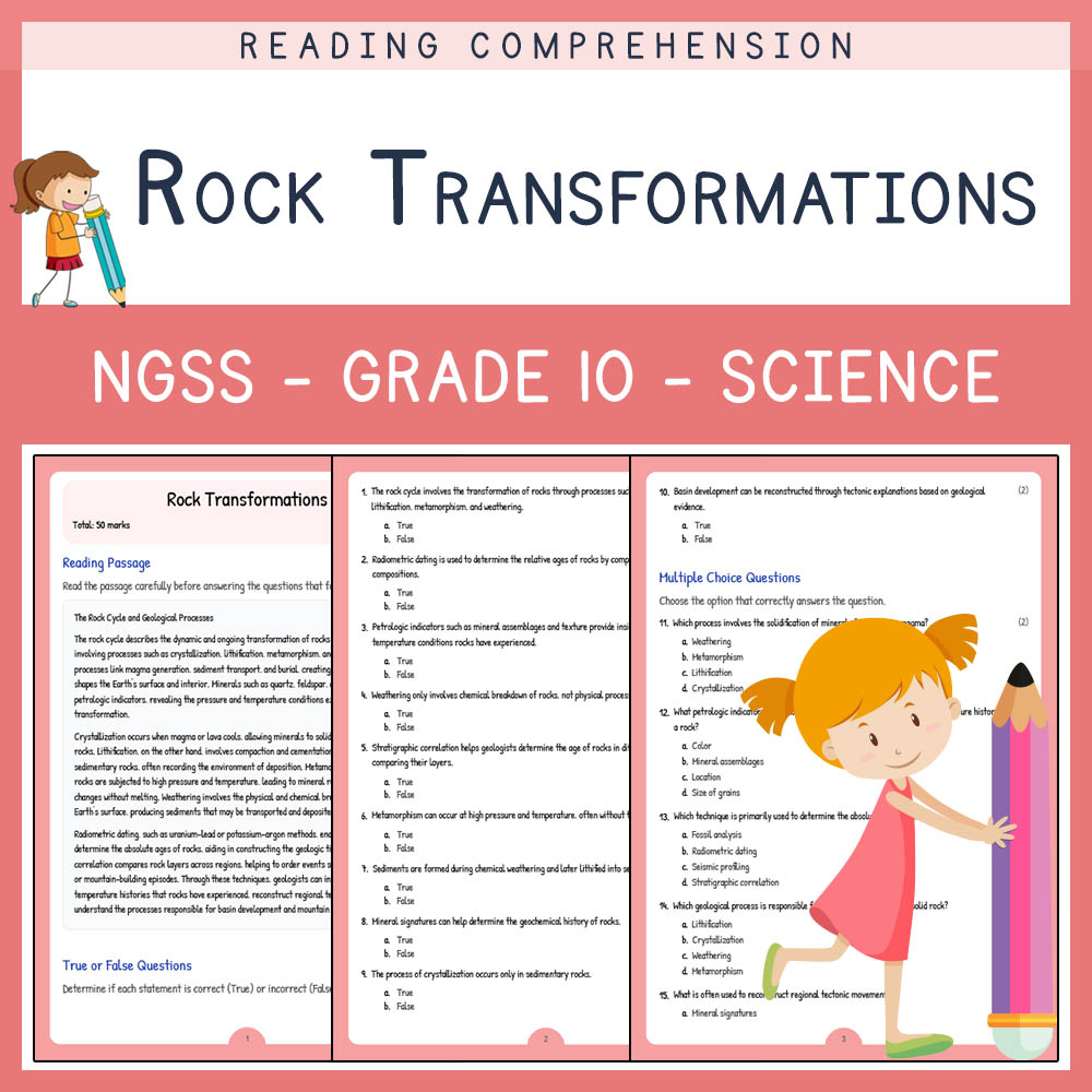 Grade 10 Science worksheet worksheet — Grade 10 Science | Rock Transformations Worksheet (PDF + Answer Key) for NGSS — page 1