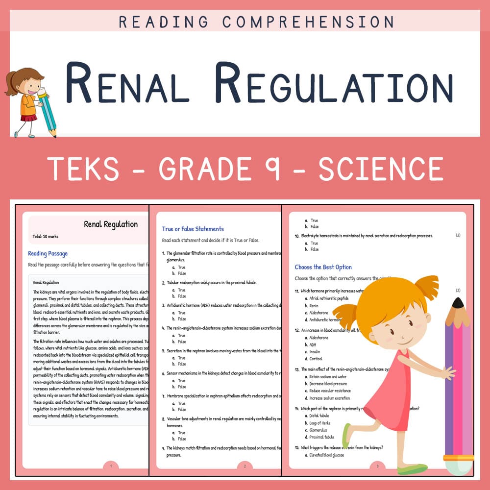 Grade 9 Science worksheet elena worksheet — Grade 9 Science | Renal Regulation Worksheet | TEKS-Aligned — page 1
