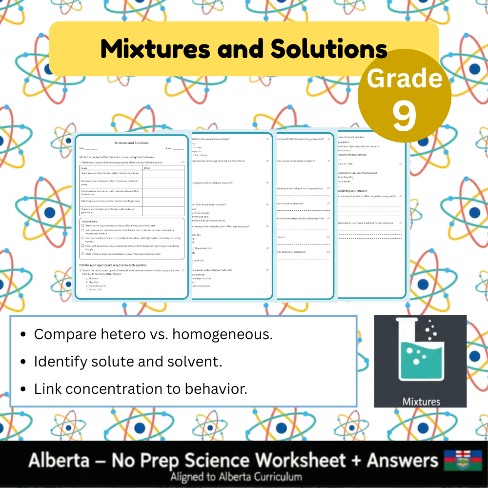 Grade 9 Science Worksheet Bundle | Genetics, Chemistry & Physics Concepts — included worksheet 48