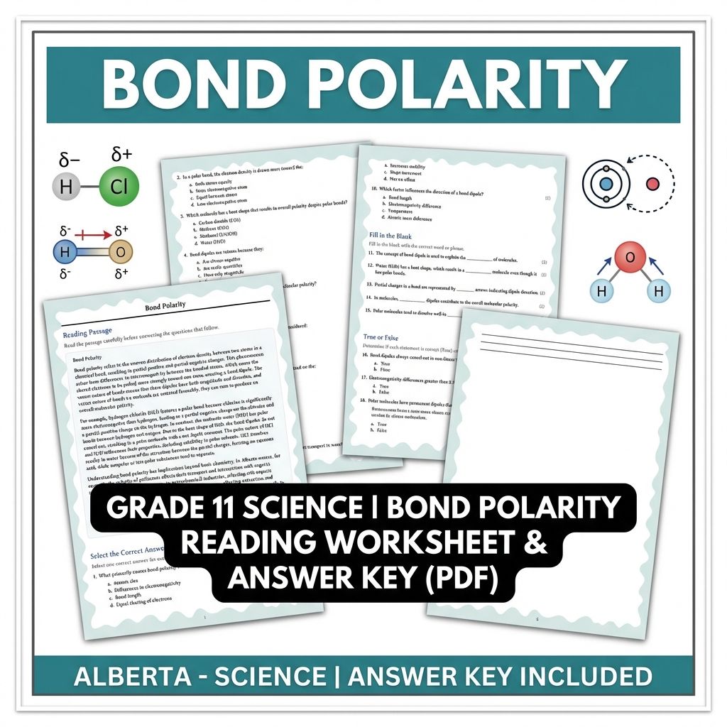 Grade 11 Science | Bond Polarity Reading Worksheet & Answer Key (PDF)