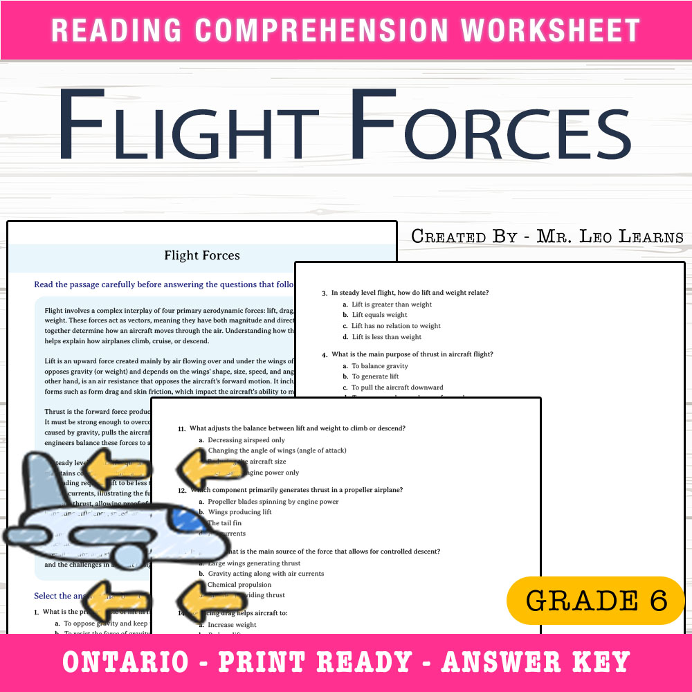 Grade 6 Science worksheet worksheet — Grade 6 Science — Flight Forces Worksheet for Mastery — page 1
