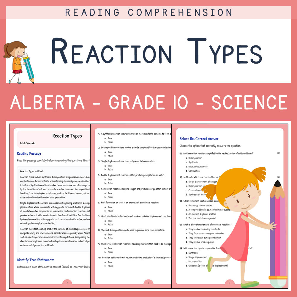 Grade 10 Science worksheet elena worksheet — Grade 10 Science | Reaction Types Worksheet | Alberta  Standards — page 1