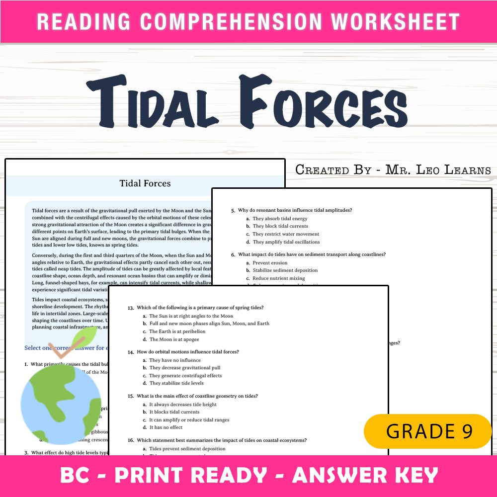 Grade 9 Science worksheet mcq paper worksheet — Grade 9 Science — Tidal Forces Worksheet MCQ Paper for Mastery — page 1