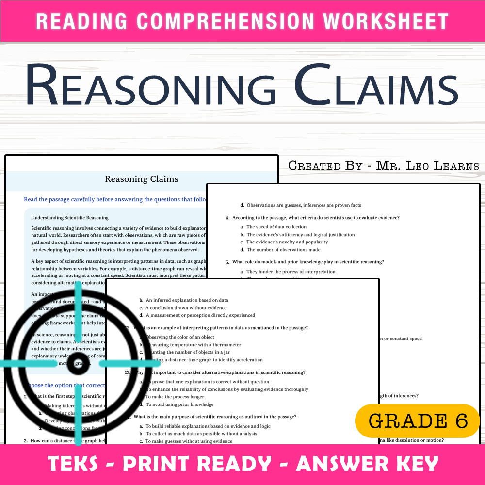 Grade 6 Science worksheet worksheet — Grade 6 Science — Reasoning Claims Worksheet for Critical Thinking — page 1