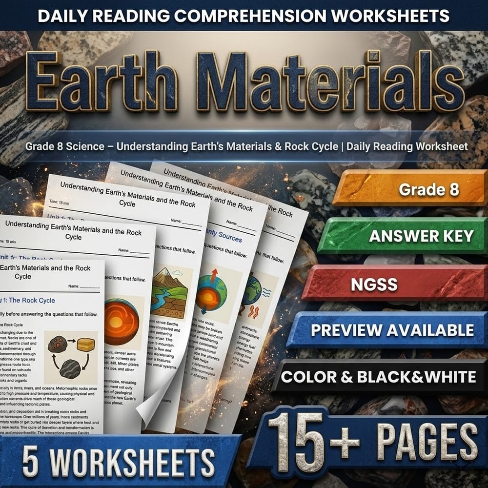 Grade 8 Science – Earth's Materials & Rock Cycle | Daily Reading Worksheet