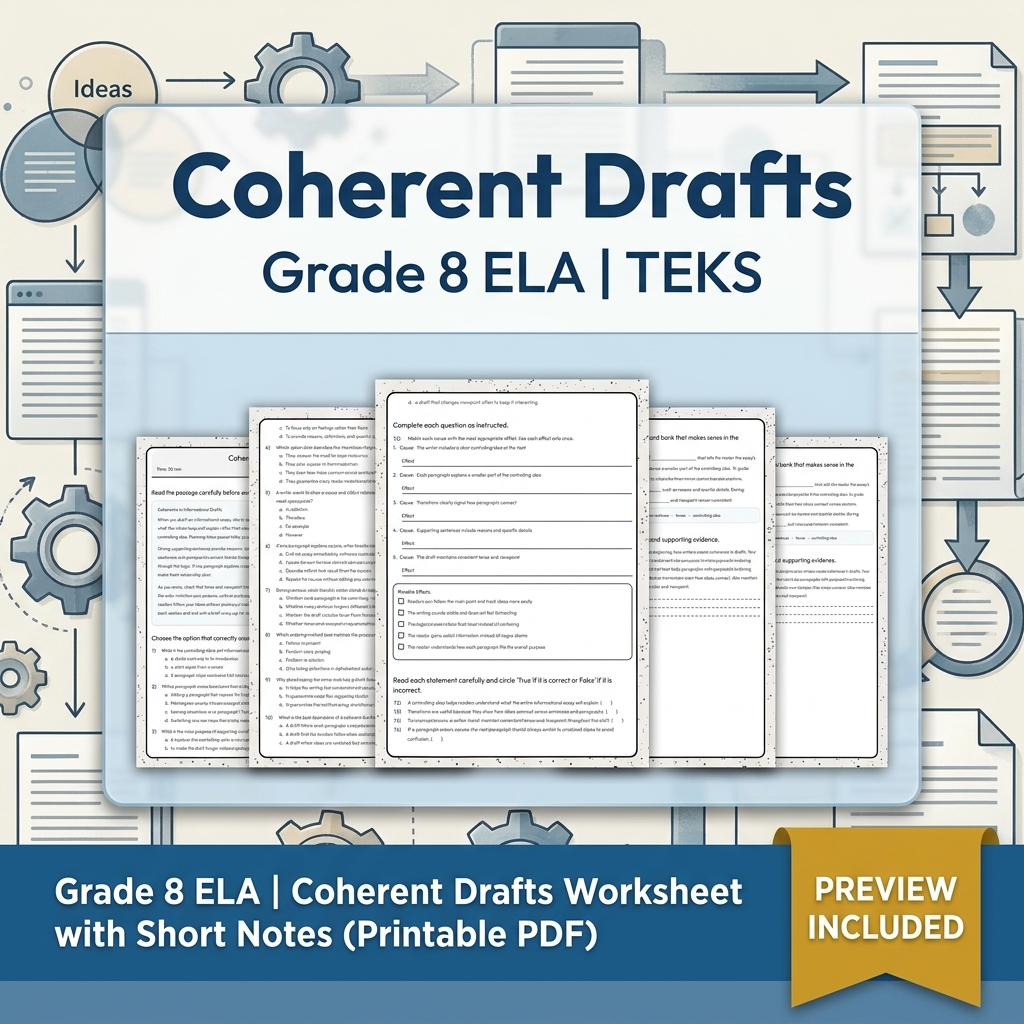 Grade 8 Evidence & Grammar ELA Full-Year Bundle TEKS — included worksheet 36