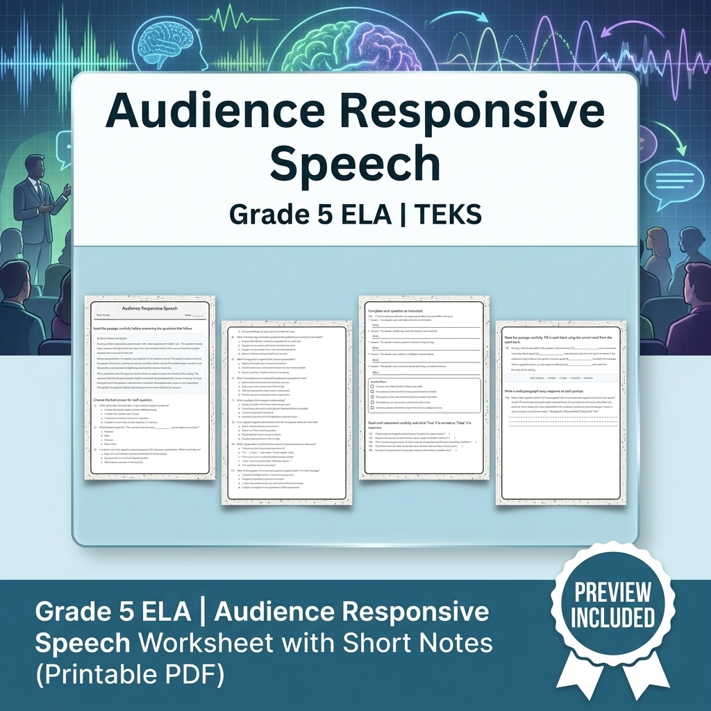 Grade 5 Collaborative Turns and Audience-Responsive Speech ELA Lessons TEKS — included worksheet 3