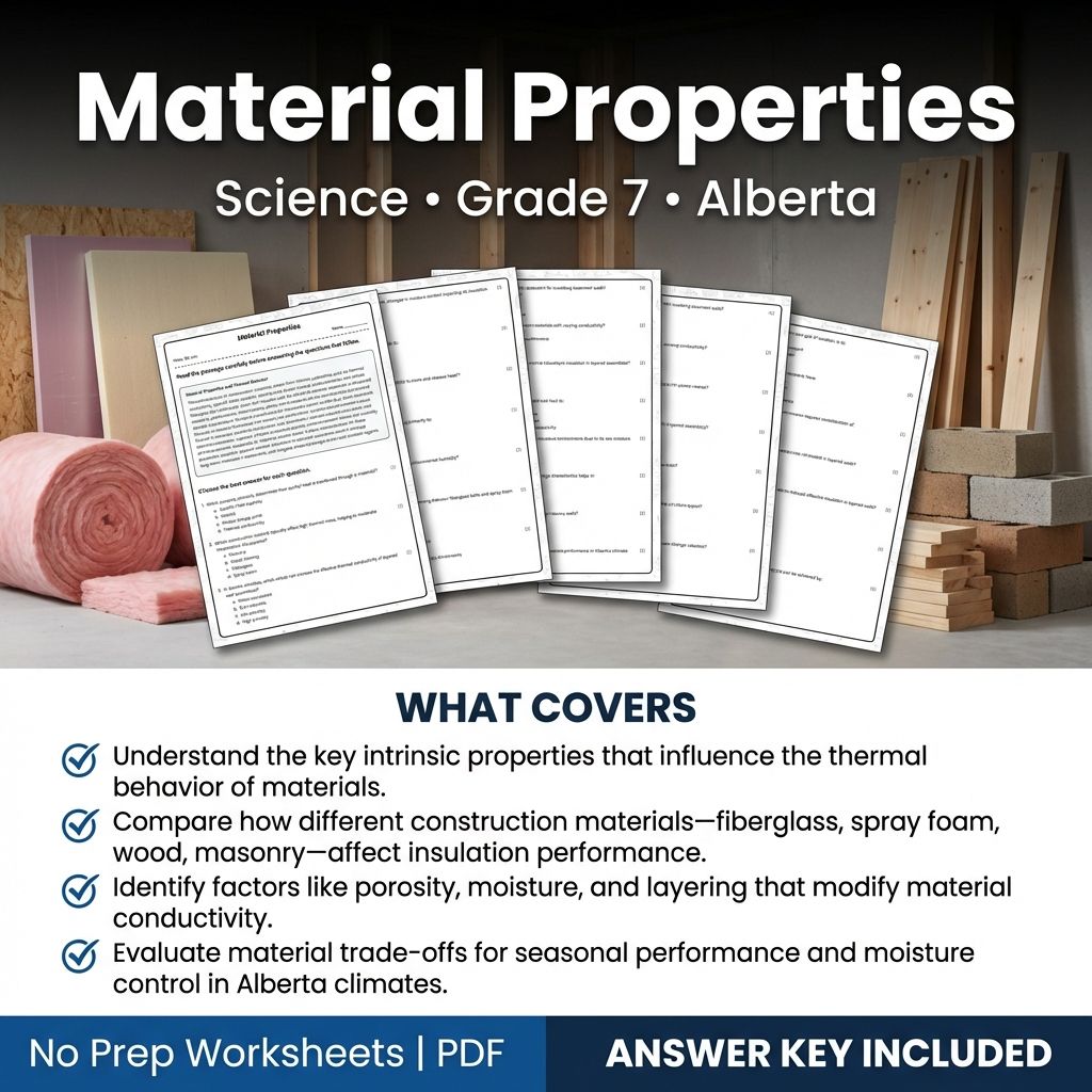 Grade 7 Science Worksheet on Material Properties | Alberta Standard