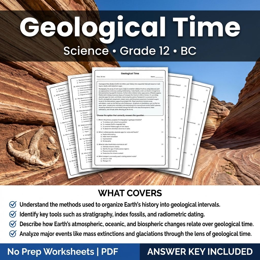 Grade 12 Science Worksheet on Geological Time | BC Standards Practice