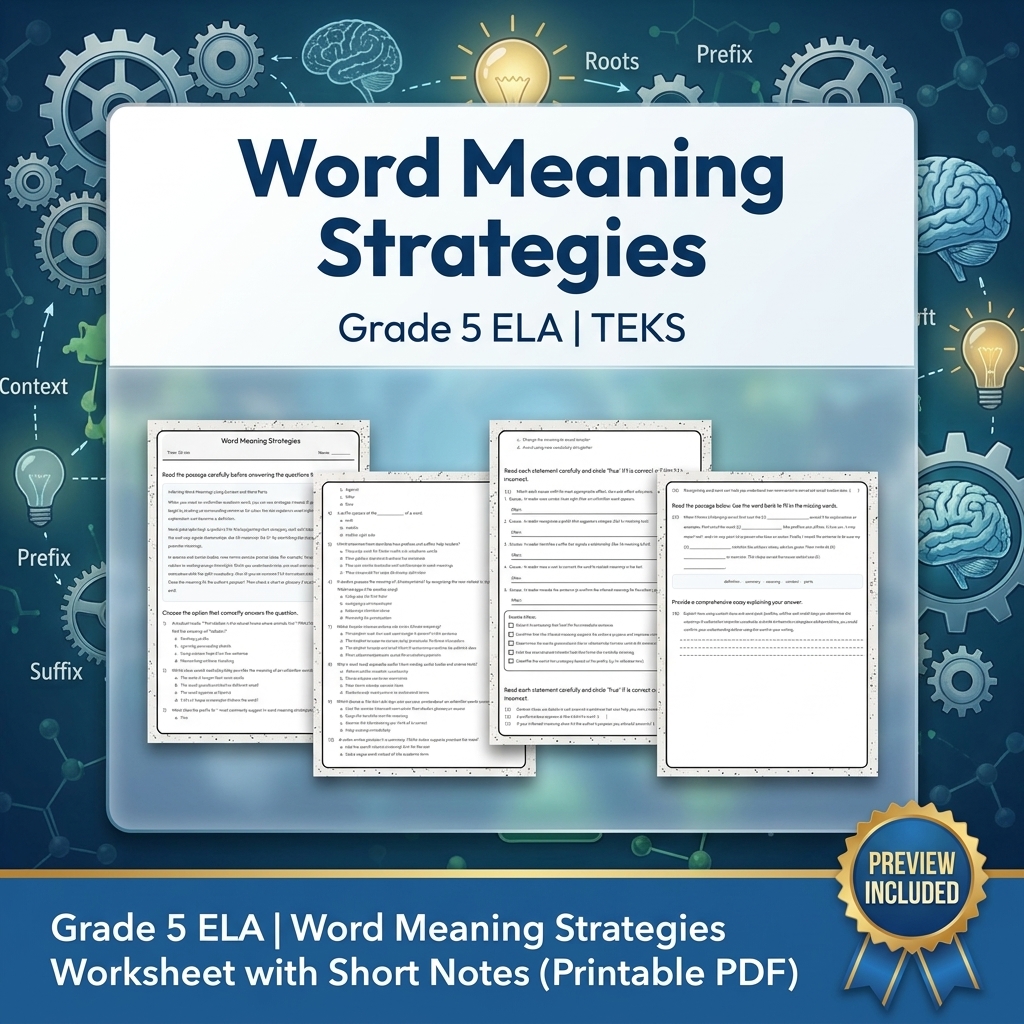 Grade 5 Language Conventions ELA Lesson Bundle TEKS Grammar Worksheets — included worksheet 7